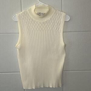 Dressbarn Ivory Knit Sleeveless Sweater Women’s Sz Large Mock Turtleneck Sequins